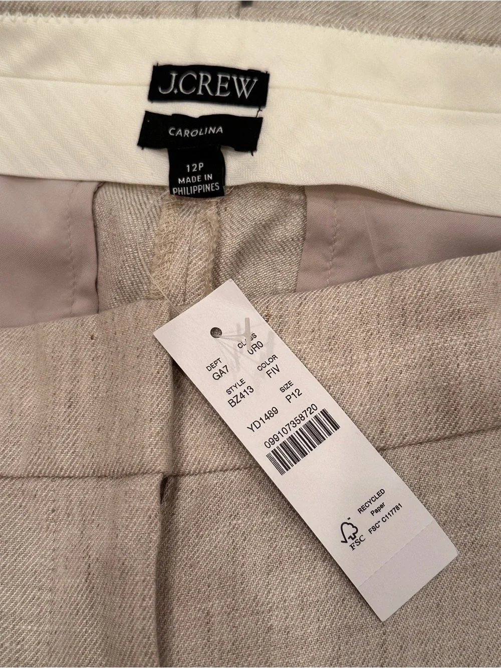 J. Crew Carolina Wide-Leg High-Waist Linen-Blend Pants NWT 12P Office Neutral
